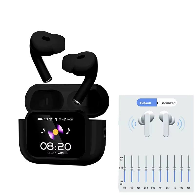 Wireless Earphone with Touchscreen Display Charging Case ANC & Encdual Mic Stereo Sound Earbuds In-Ear Detection Ear Bud