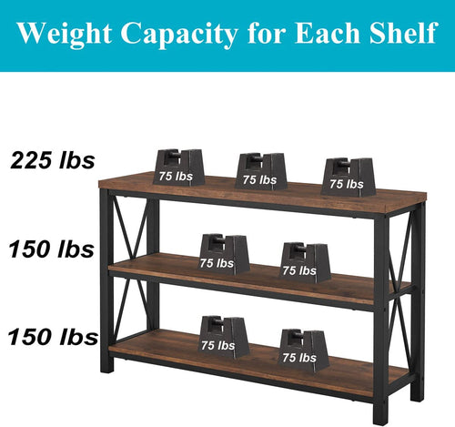 Rustic Industrial Sofa Table with Shelves – 47” Living Room Accent Table
