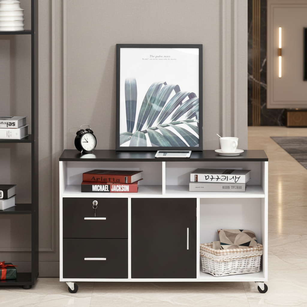 HOMCOM Printer Stand with Wheels – Mobile Office Storage Cabinet