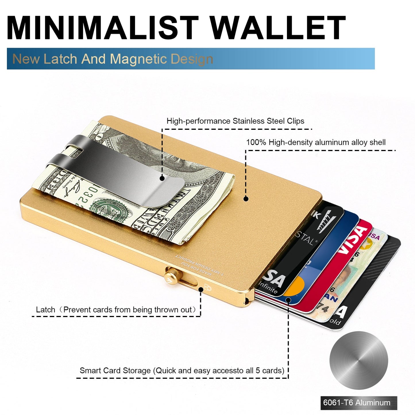 Minimalist Pop-Up Wallet with Money Clip – Aluminum RFID Slim Card Holder