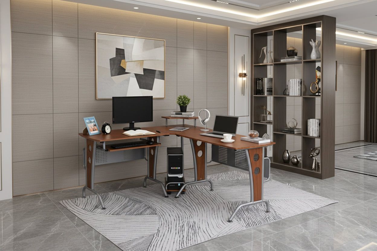 HOMCOM L-Shaped Corner Computer Desk – Large Workstation Table