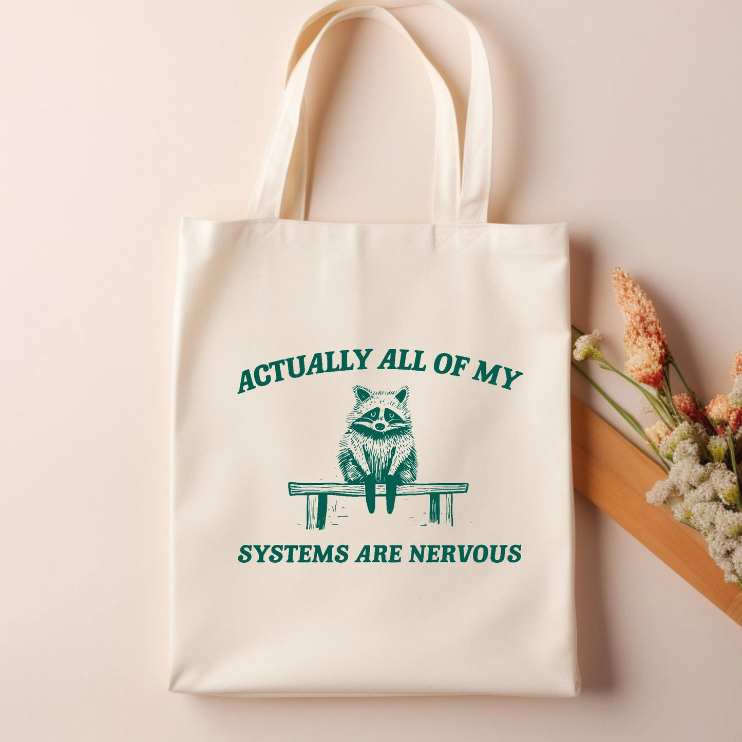 Nervous Systems Raccoon Cotton Tote Bag – Funny Eco-Friendly Canvas