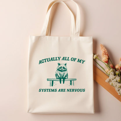 Nervous Systems Raccoon Cotton Tote Bag – Funny Eco-Friendly Canvas