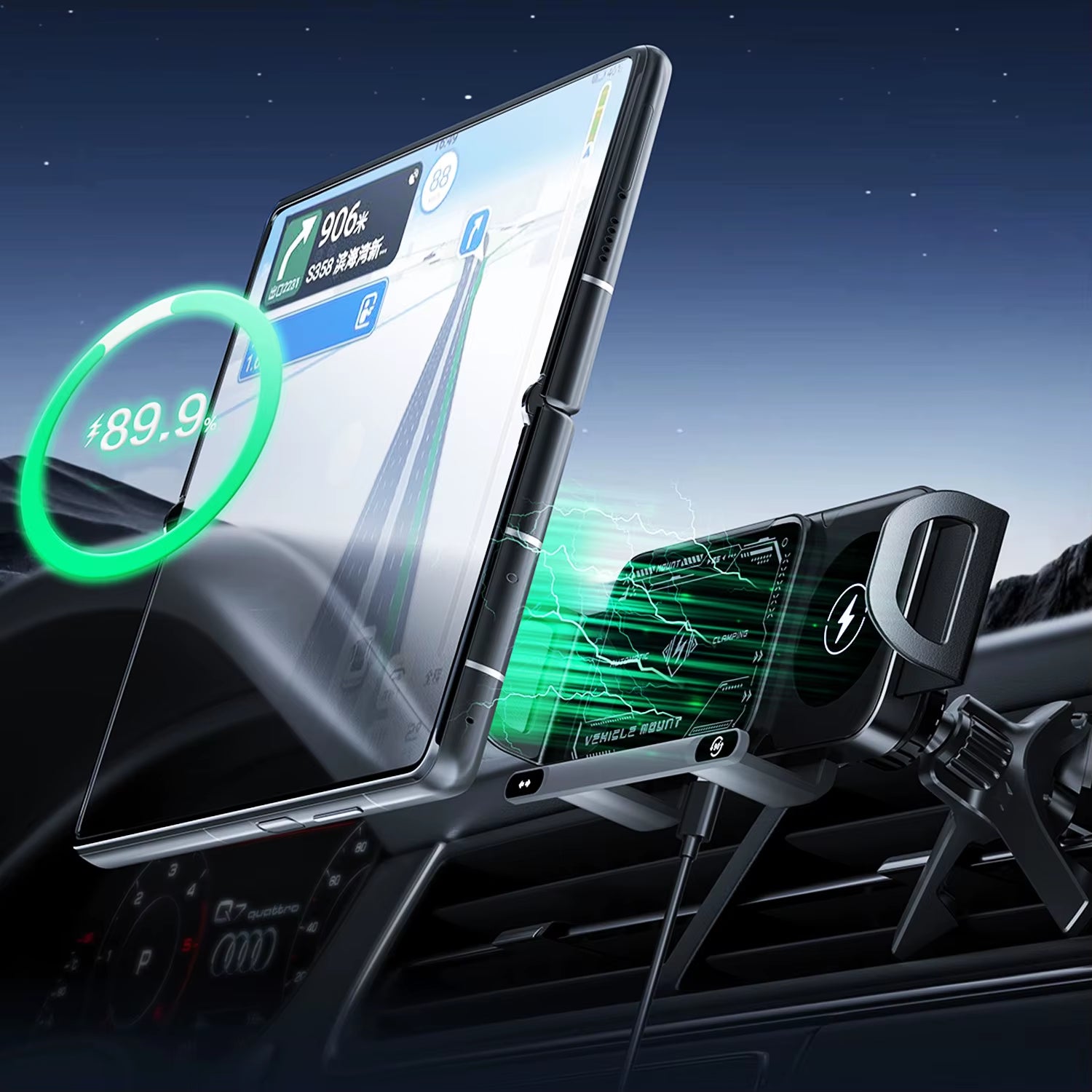 Dual Coil Foldable Phone Holder Car Wireless Charger Universal Car Phone Mount Fast Charging for Samsung Iphone Xiaomi Z Fold