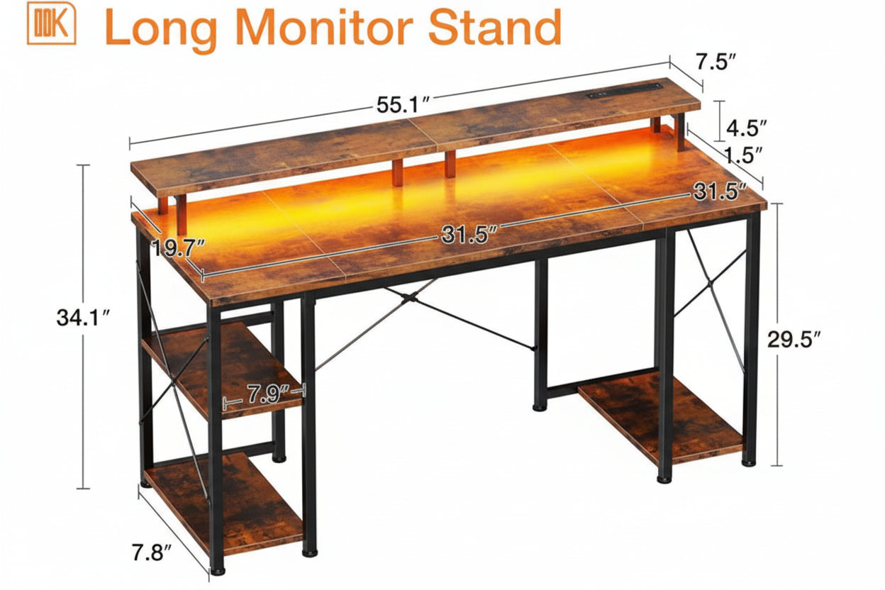 48” Gaming Desk with LED Lights & Power Outlets – Modern RGB Computer Desk