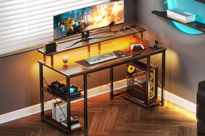 48” Gaming Desk with LED Lights & Power Outlets – Modern RGB Computer Desk