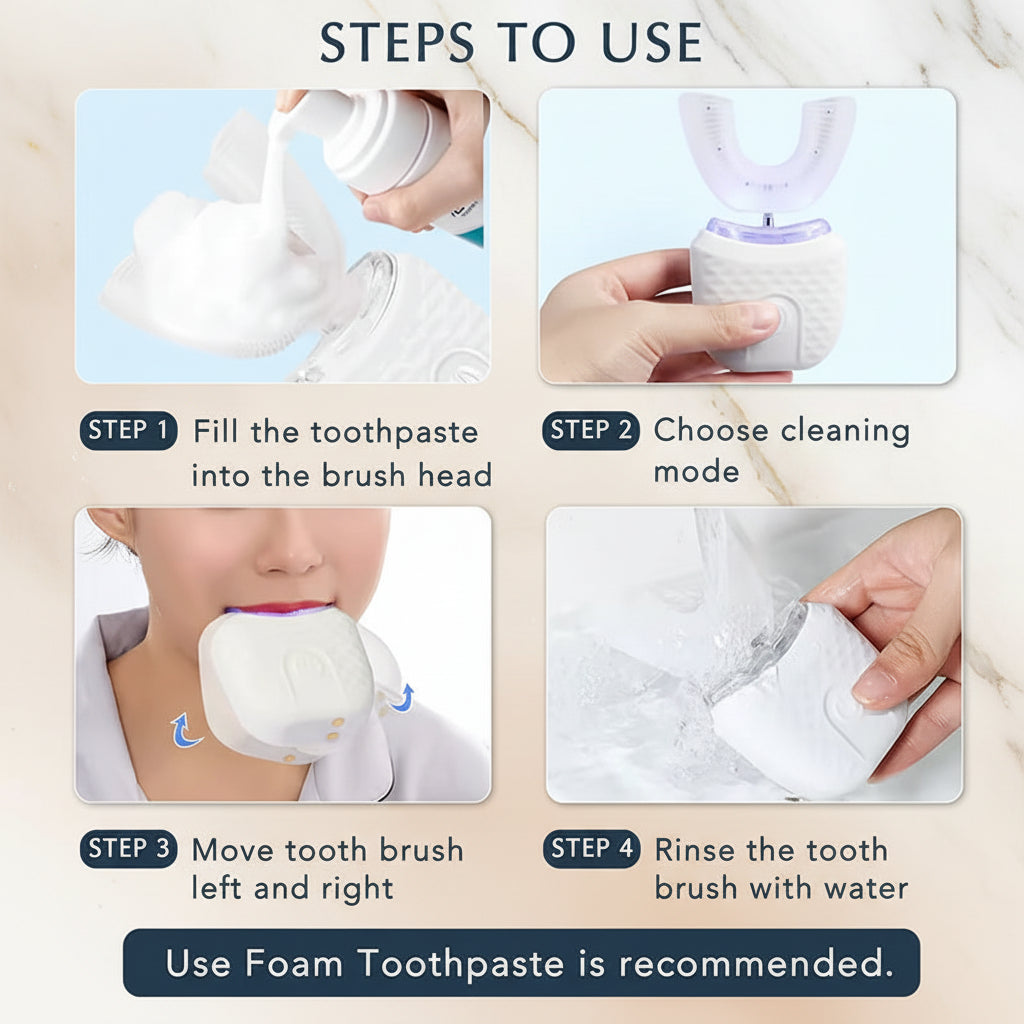 Wireless Silicone Electric Toothbrush 360 Degrees Automatic Ultrasonic U Shaped Travel Home Use Teeth Brush