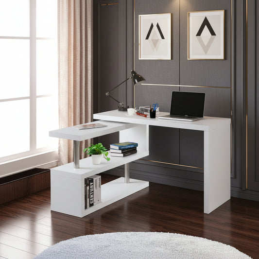 HOMCOM Rotating L-Shaped Corner Office Desk – Modern Computer Workstation