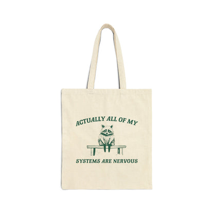 Nervous Systems Raccoon Cotton Tote Bag – Funny Eco-Friendly Canvas