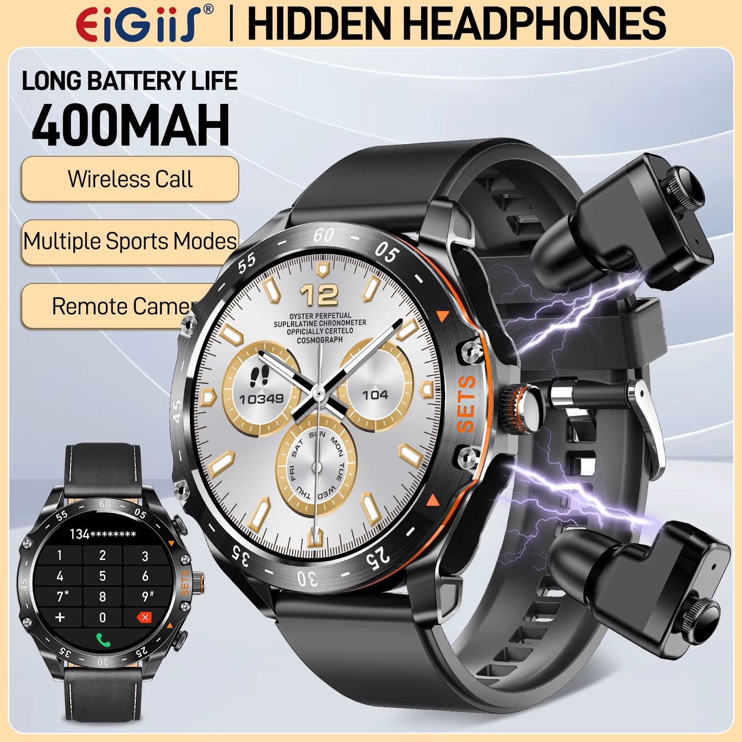New Smart Watches for Men with Earbuds inside with 100+ Sport Modes and Sport Records Waterproof with Iphone and Android