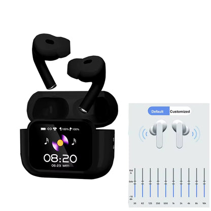 Wireless Earphone with Touchscreen Display Charging Case ANC & Encdual Mic Stereo Sound Earbuds In-Ear Detection Ear Bud
