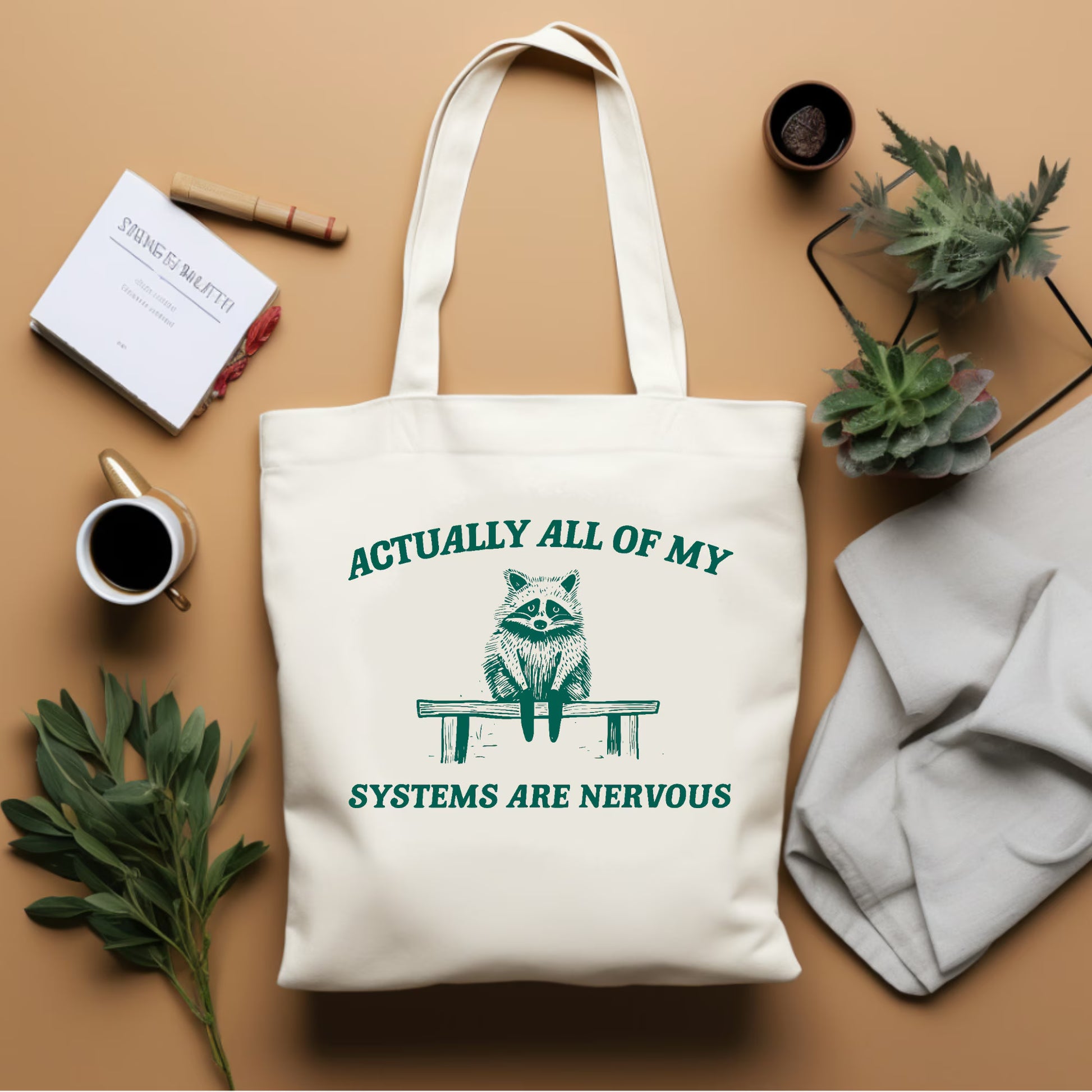 Nervous Systems Raccoon Cotton Tote Bag – Funny Eco-Friendly Canvas