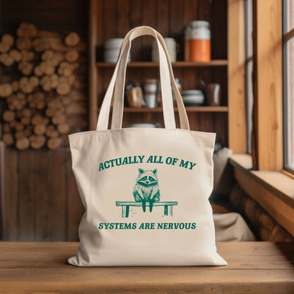 Nervous Systems Raccoon Cotton Tote Bag – Funny Eco-Friendly Canvas