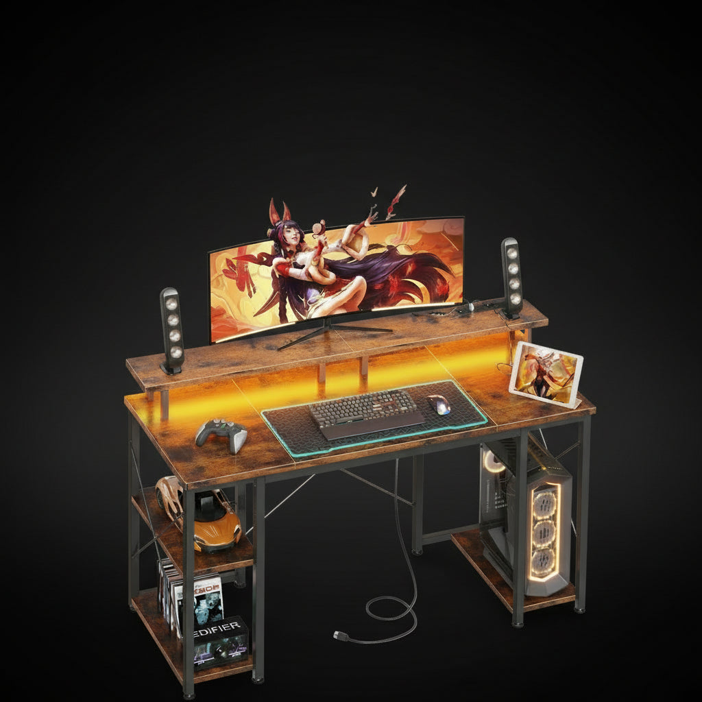 48” Gaming Desk with LED Lights & Power Outlets – Modern RGB Computer Desk