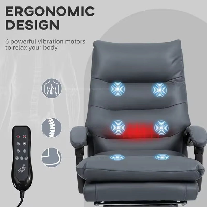 Vinsetto Microfibre Massage Office Chair, Heated Reclining Chair with Footrest, Double-Tier Padding, Swivel Wheels, Dark Gray