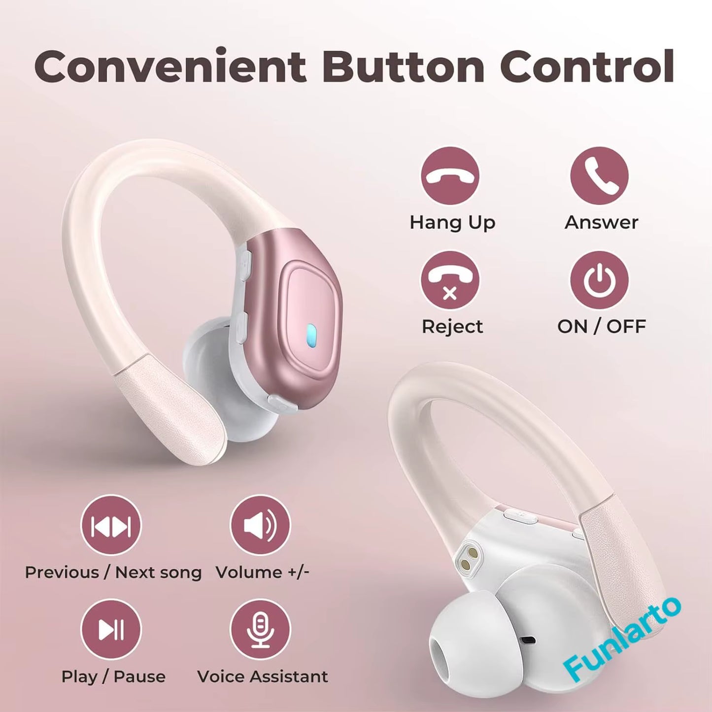 Sport Bluetooth 5.3 Earphones Earhook Headphones IPX7 Waterproof Wireless Earbuds 75 Hrs with LED Power Display Physical Buttons