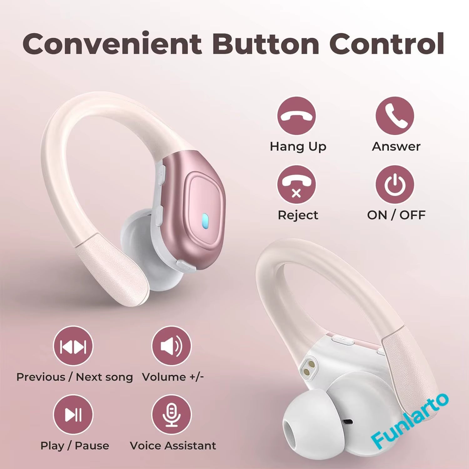 Sport Bluetooth 5.3 Earphones Earhook Headphones IPX7 Waterproof Wireless Earbuds 75 Hrs with LED Power Display Physical Buttons