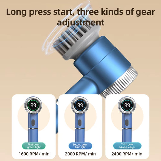 Electric Cleaning Brush Set Portable Cordless Electric Spin Scrubber Waterproof Digital Display Handheld Scrubber for Kitchen