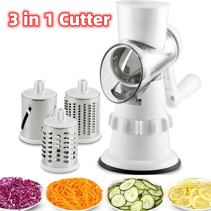 3-in-1 Vegetable Slicer – Mandolin Grater, Round Chopper & Potato Cutter