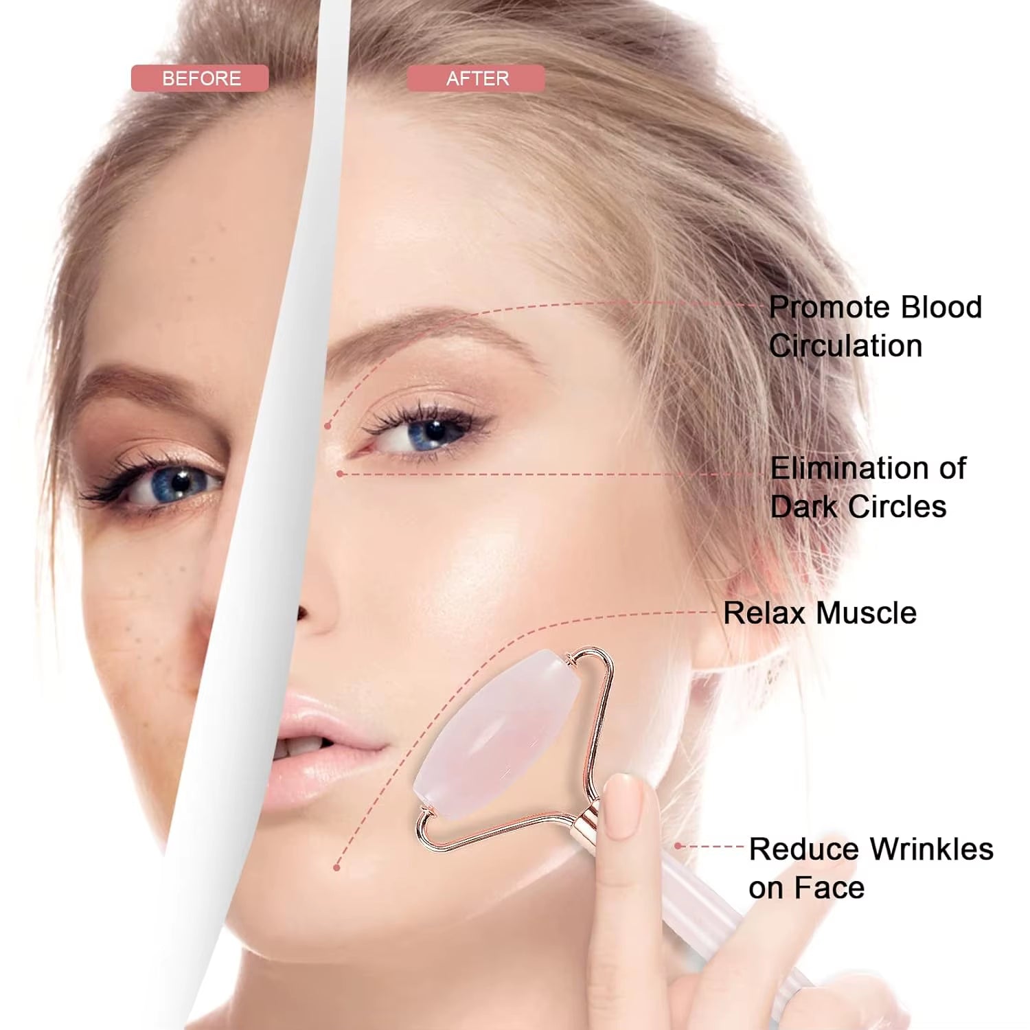 Natural Jade Facial Roller & Gua Sha Massage Tool for Face, Neck, Eyes - Reduce Puffiness & Refresh Skin