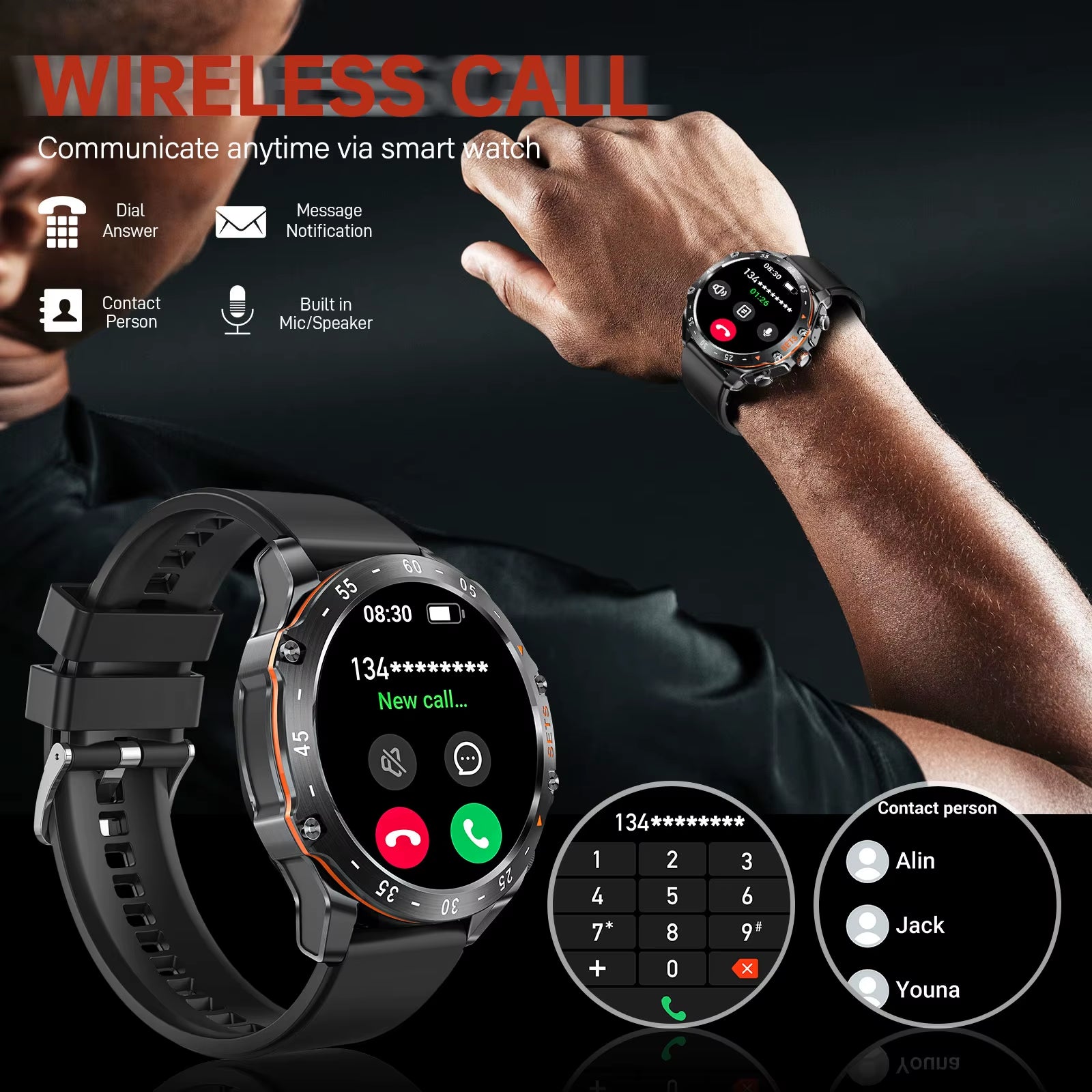 New Smart Watches for Men with Earbuds inside with 100+ Sport Modes and Sport Records Waterproof with Iphone and Android