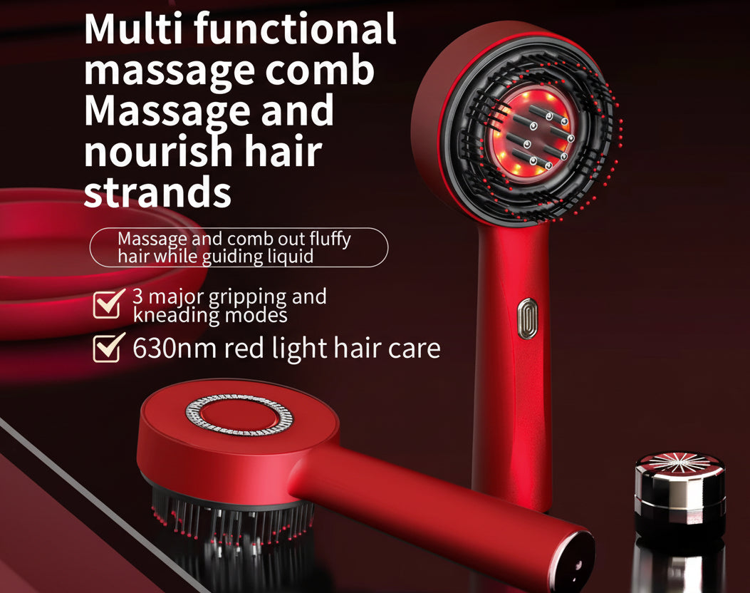 Red Light Scalp Massage Comb 3 Modes Electric Hair Growth Massage Brush Scalp Oil Liquid Applicator Anti-Hair Loss Head Massager