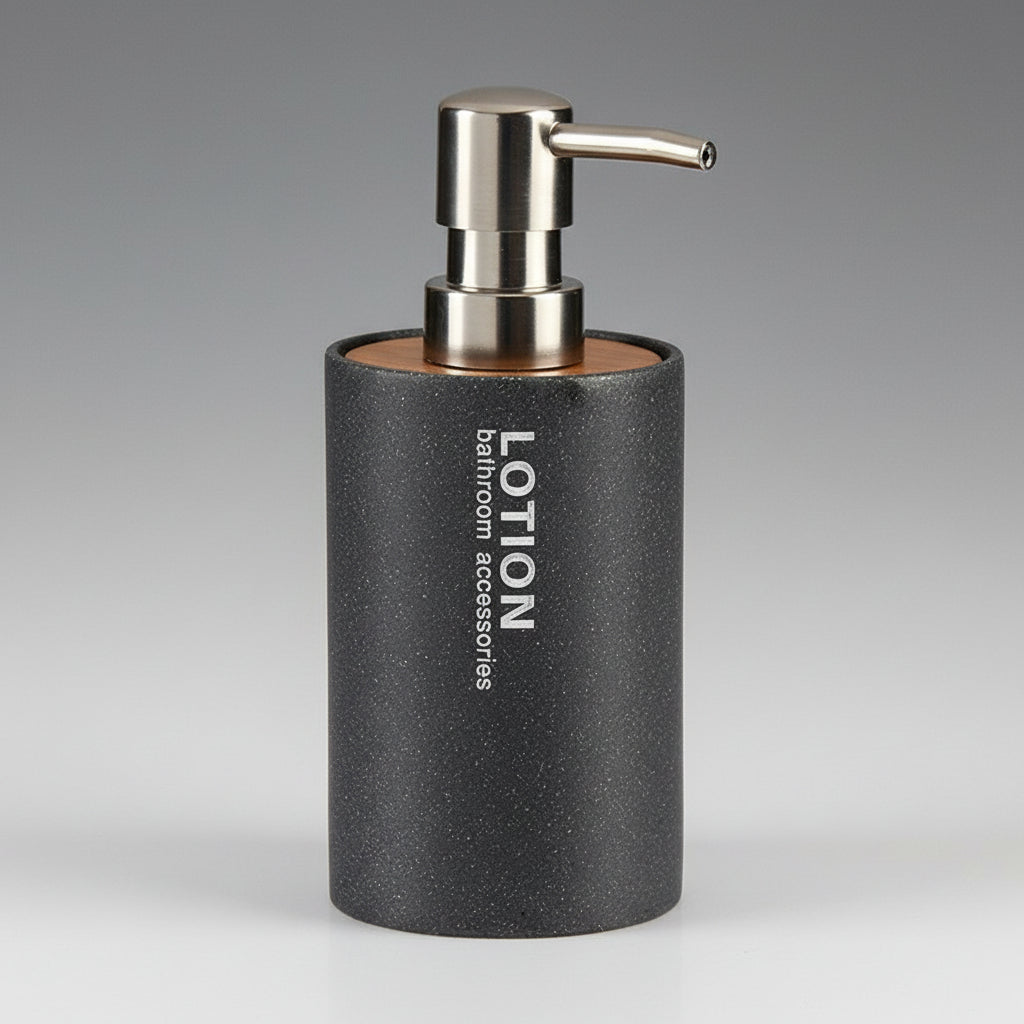 EcoStyle™ Grey Soap Dispenser – Metal, Resin & Bamboo (350ml)