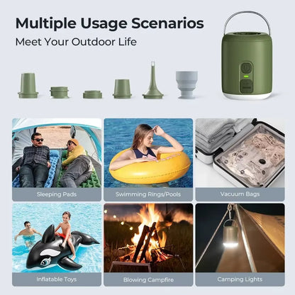 WESTTUNE Tiny Air Pump with Camping Lantern 4.5Kpa Air Pump with Magnetic Design for Inflatable Air Mattress Sleeping Pads