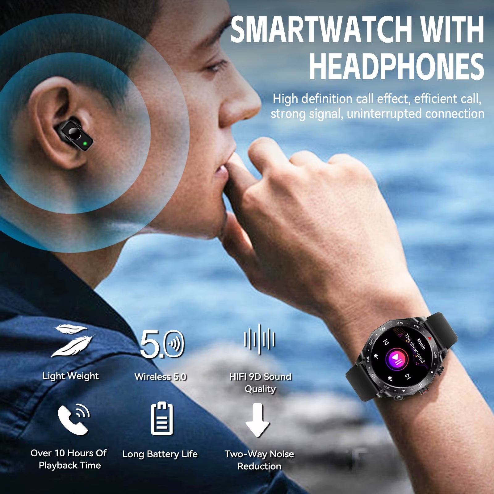 New Smart Watches for Men with Earbuds inside with 100+ Sport Modes and Sport Records Waterproof with Iphone and Android