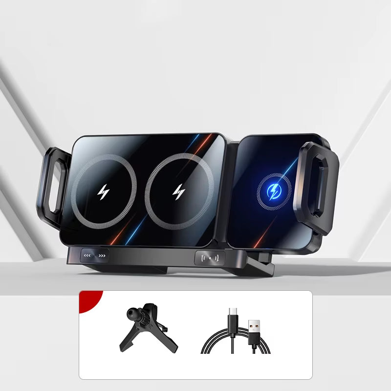 Dual Coil Foldable Phone Holder Car Wireless Charger Universal Car Phone Mount Fast Charging for Samsung Iphone Xiaomi Z Fold
