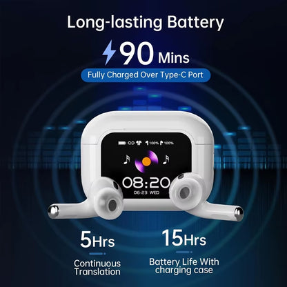 Wireless Earphone with Touchscreen Display Charging Case ANC & Encdual Mic Stereo Sound Earbuds In-Ear Detection Ear Bud