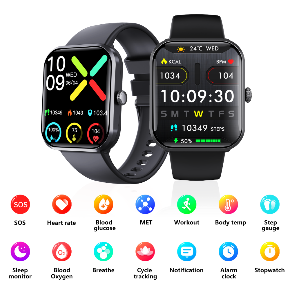 Smart Glucose Monitor Watch – Blood Sugar Tracker with SOS Alarm