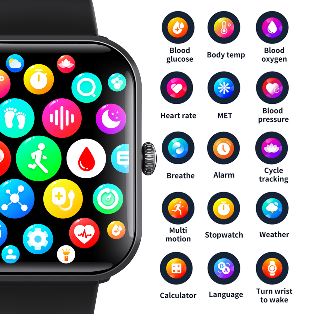 Smart Glucose Monitor Watch – Blood Sugar Tracker with SOS Alarm