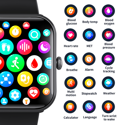 Smart Glucose Monitor Watch – Blood Sugar Tracker with SOS Alarm