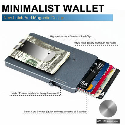 Minimalist Pop-Up Wallet with Money Clip – Aluminum RFID Slim Card Holder