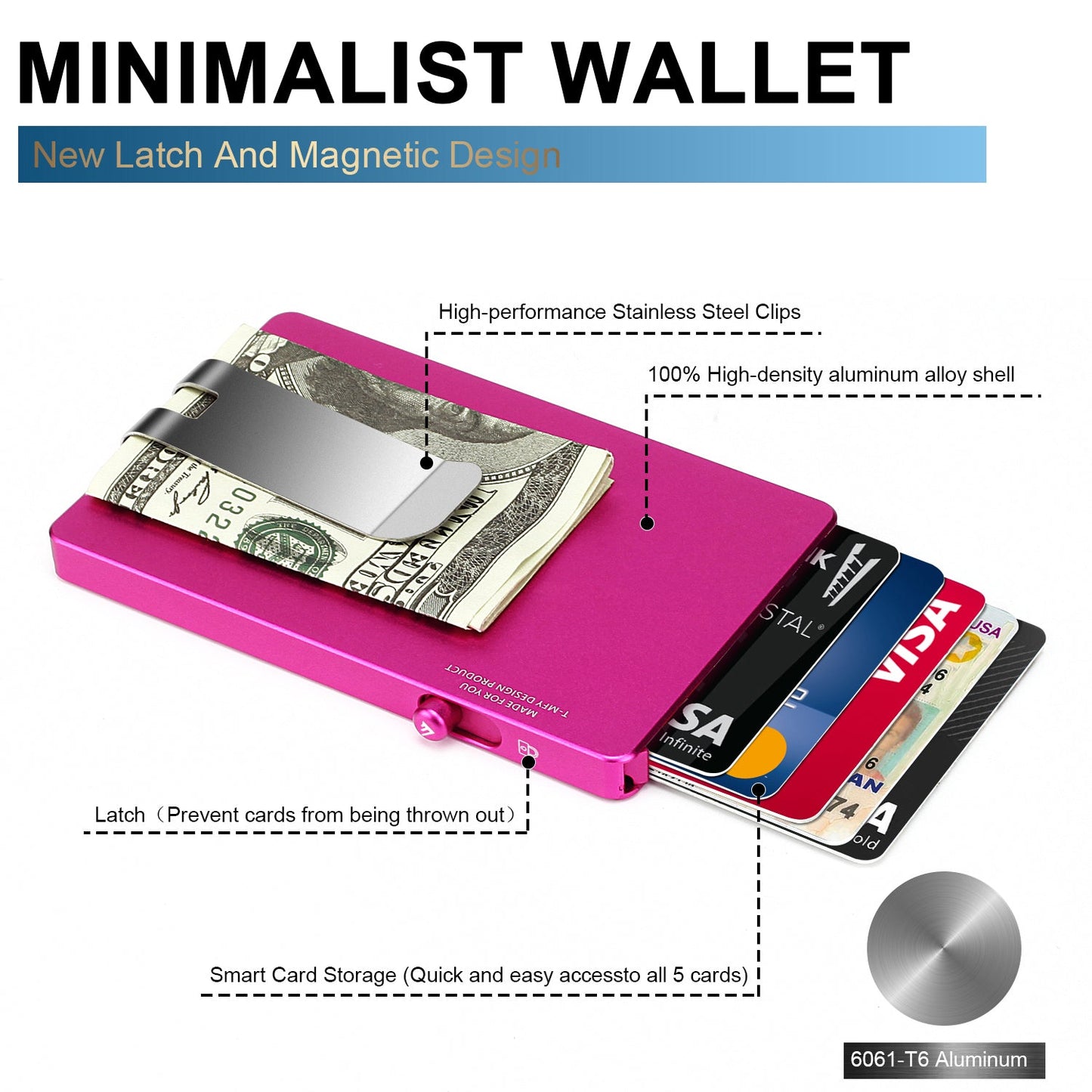 Minimalist Pop-Up Wallet with Money Clip – Aluminum RFID Slim Card Holder