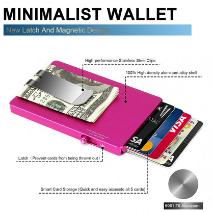 Minimalist Pop-Up Wallet with Money Clip – Aluminum RFID Slim Card Holder