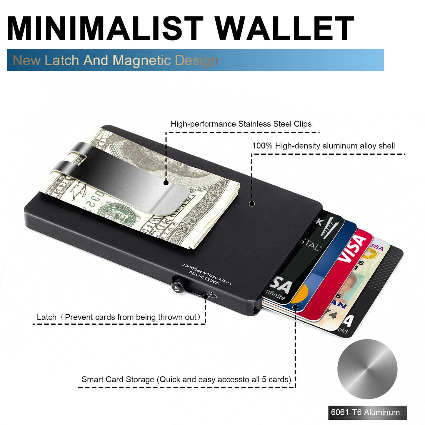 Minimalist Pop-Up Wallet with Money Clip – Aluminum RFID Slim Card Holder