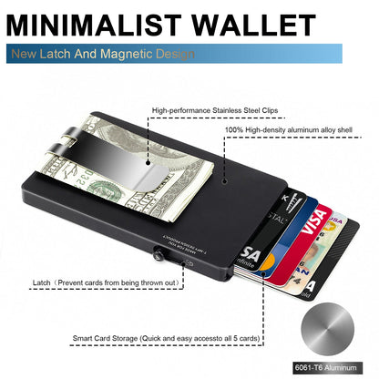 Minimalist Pop-Up Wallet with Money Clip – Aluminum RFID Slim Card Holder