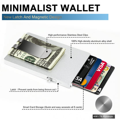 Minimalist Pop-Up Wallet with Money Clip – Aluminum RFID Slim Card Holder