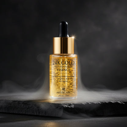 ARTISCARE 24K Gold Serum Set 3pcs – Esență Față + Cremă Ochi + Ser Ochi Roller | Niacinamidă & Peptide | CPNP