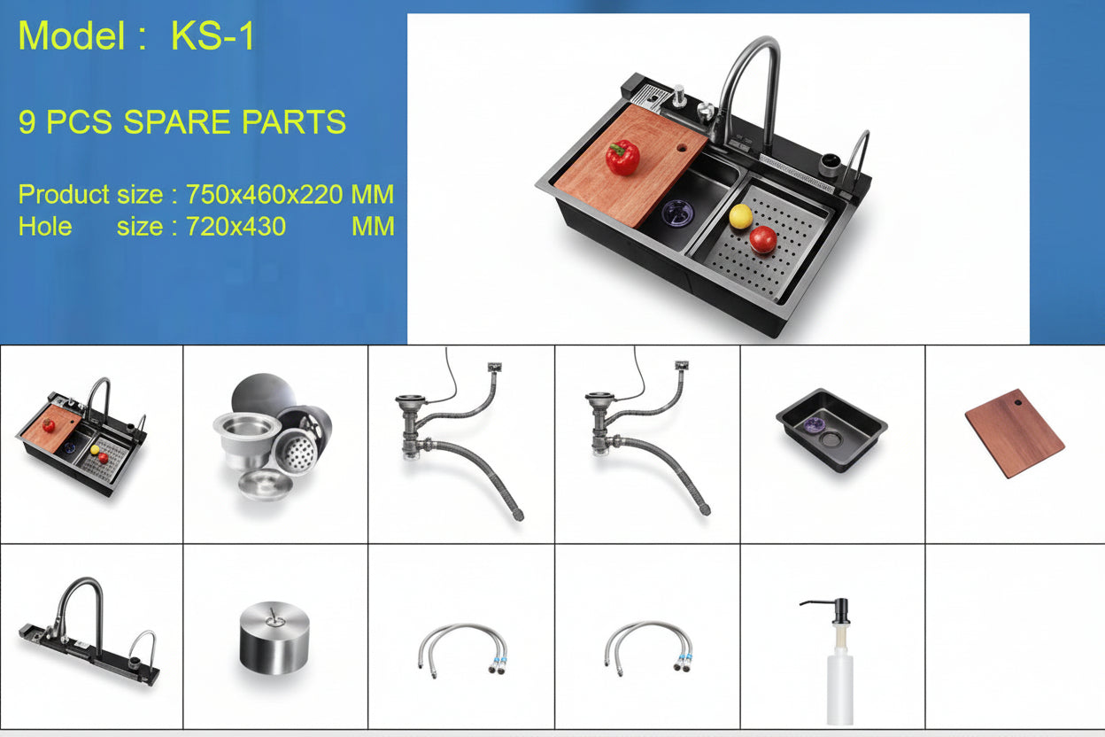 Smart Kitchen Sink – Stainless Steel Waterfall Design