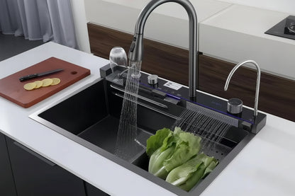 Smart Kitchen Sink – Stainless Steel Waterfall Design