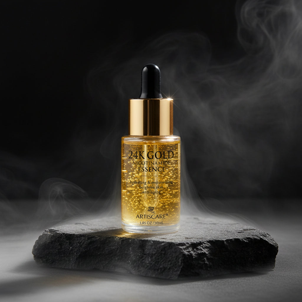 ARTISCARE 24K Gold Serum Set 3pcs – Esență Față + Cremă Ochi + Ser Ochi Roller | Niacinamidă & Peptide | CPNP