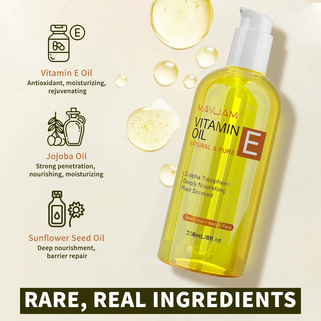 MAYJAM Ulei Pur de Vitamina E – Hidratare & Hrănire pentru Față, Păr, Unghii & Corp | 118ml/236ml