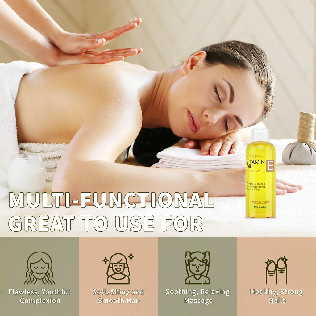 MAYJAM Ulei Pur de Vitamina E – Hidratare & Hrănire pentru Față, Păr, Unghii & Corp | 118ml/236ml