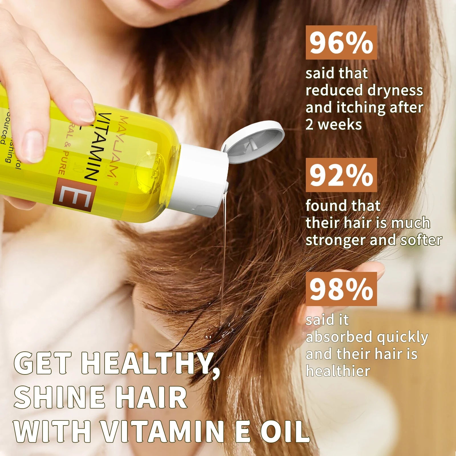 MAYJAM Ulei Pur de Vitamina E – Hidratare & Hrănire pentru Față, Păr, Unghii & Corp | 118ml/236ml