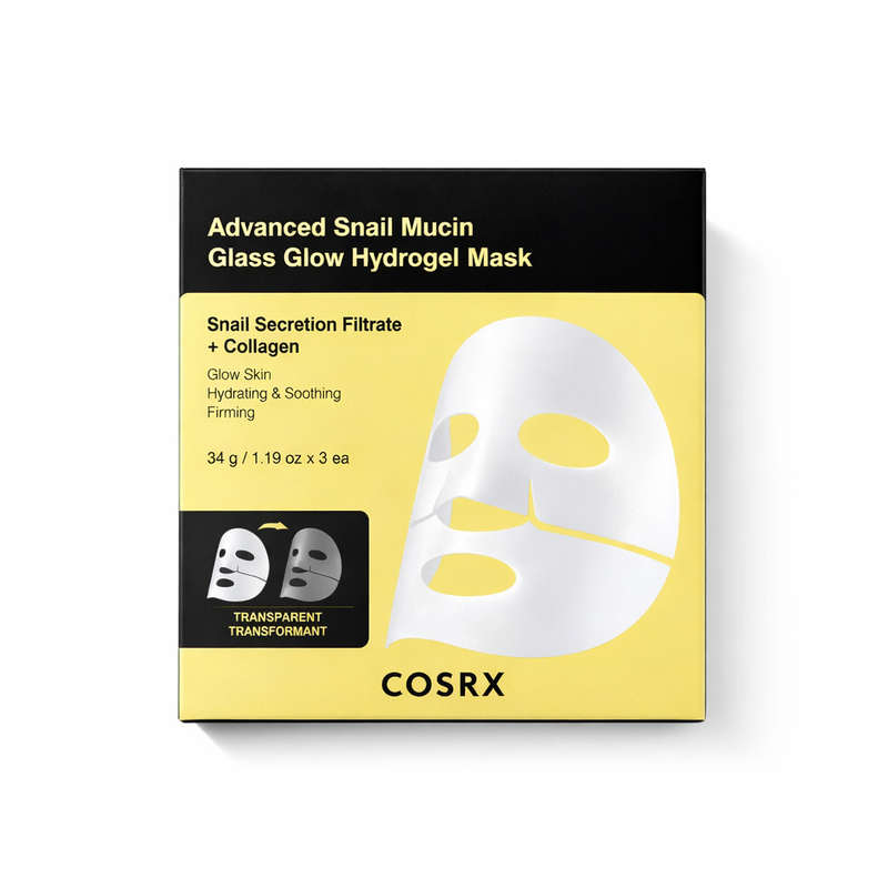 COSRX Advanced Snail Mucin Glass Glow Hydrogel Mask 34g x 3 buc – Mască Hidrogel cu Mucină de Melc
