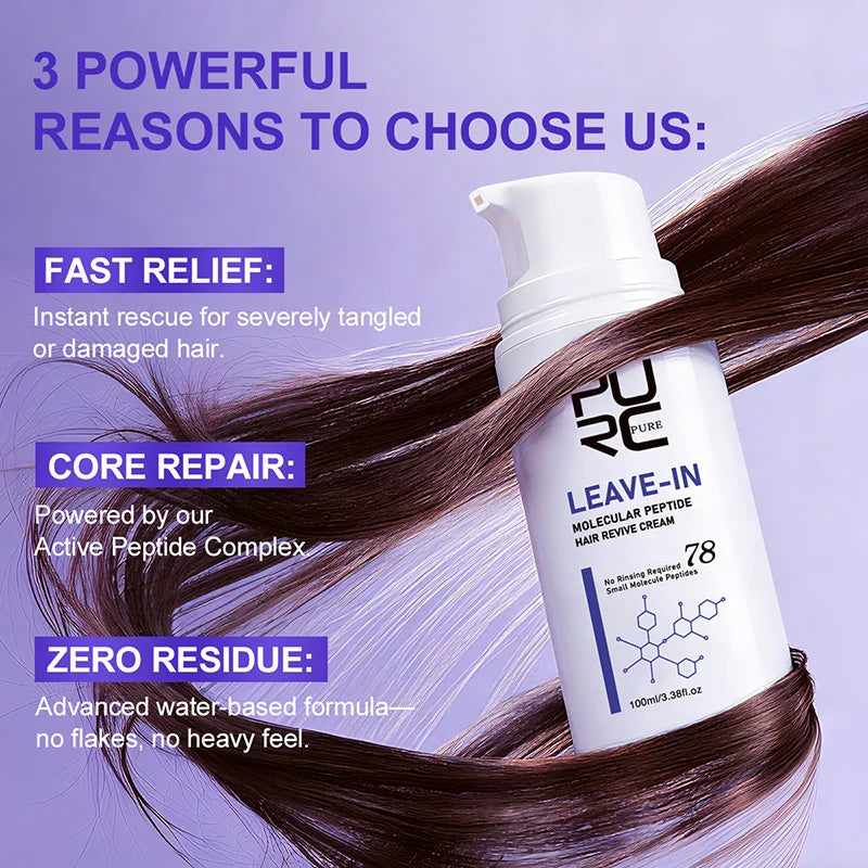 PURC Cremă Leave-In cu Keratină & Peptide – Reparare Păr Deteriorat, Strălucire & Netezire | 100ml