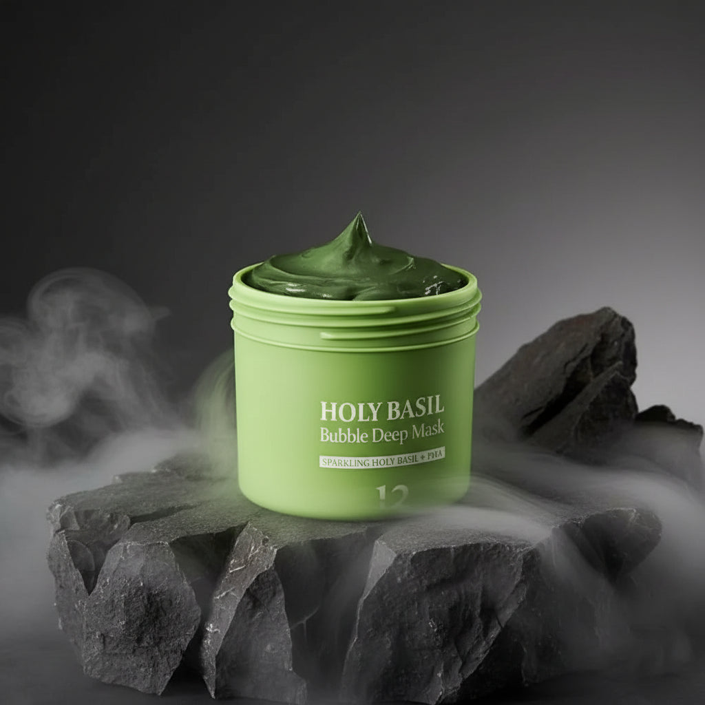 Korean Carbonic Bubble Mask cu Busuioc Sfânt 90g – Curățare Profundă, Anti-Puncte Negre & Pori | Oil-Control